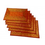 Indian Silk Table Runner with 6 Placemats & 6 Coaster in Orange Color Size 16x62